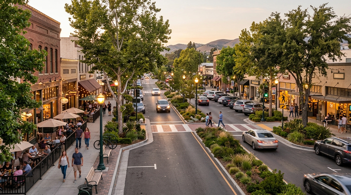 Conceptual visualization of a more walkable Sixth Street in downtown Corona