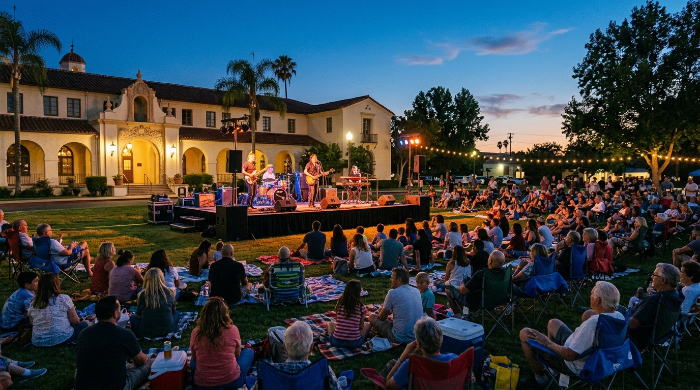 Outdoor band performing at Corona’s Historic Civic Center