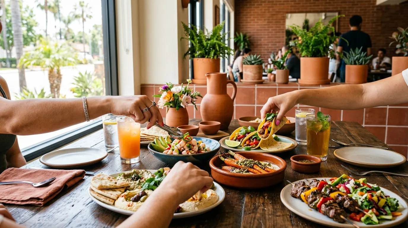 Shared dishes at a locally owned Corona restaurant