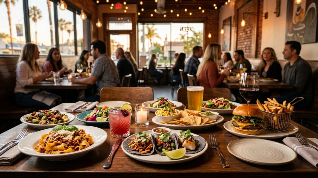 Shared dishes representing locally rooted restaurants in Corona, California