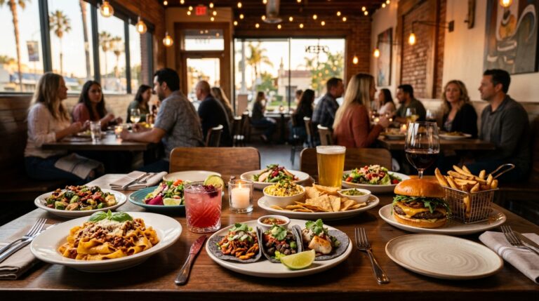 Shared dishes representing locally rooted restaurants in Corona, California