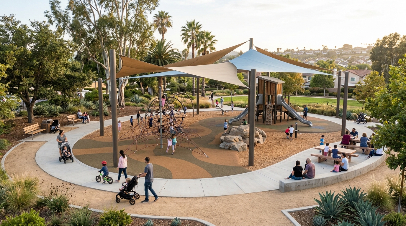 Illustrative shaded playground equipment planned as part of Corona's Griffin Park improvements